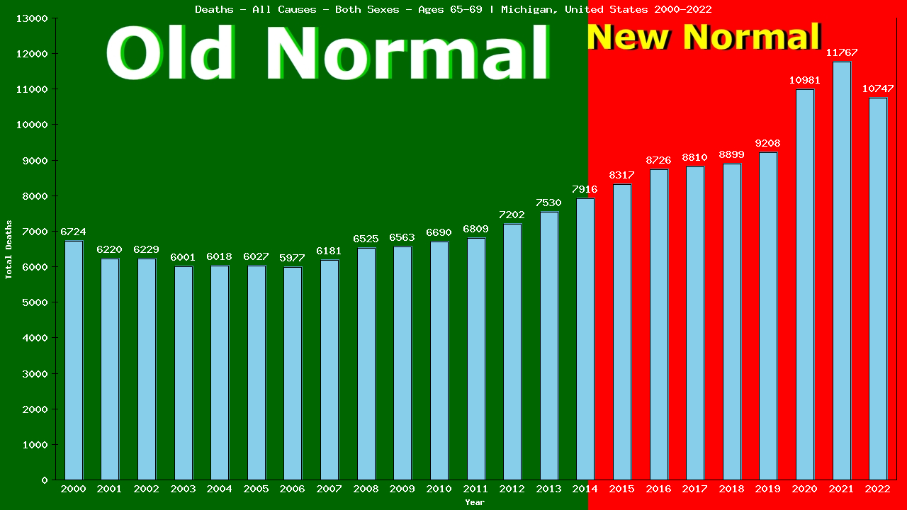 Graph showing Deaths - All Causes - Elderly Men And Women - Aged 65-69 | Michigan, United-states